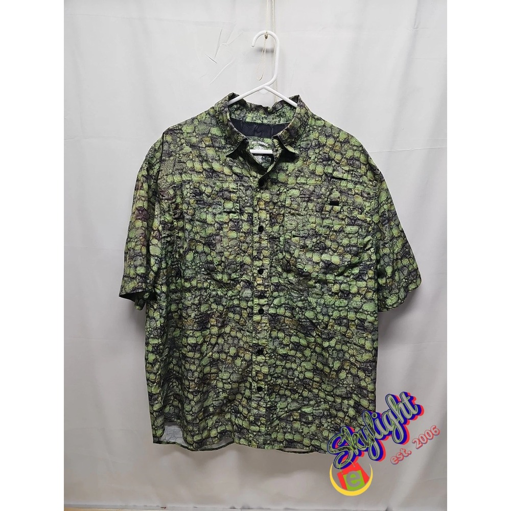 Reel Men Green Saltwater Performance Vented‎ Fishing Shirt Fish Scale Sz L